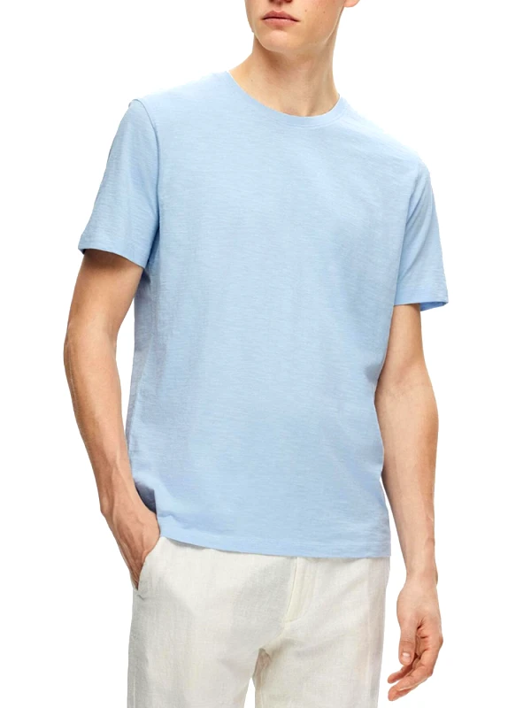 SELECTED T-SHIRT SELECTED SLHASPEN SLUB SS O-NECK TEE CASHMERE BLUE SELECTED