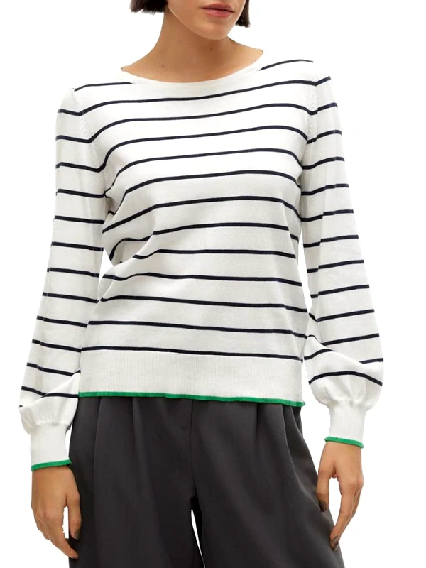 VERO MODA ΜΠΛΟΥΖΑ VERO MODA VMALMA LS O-NCK BUTTON BACK PULLOVER SNOW WHITE/ W. NAVY BL VERO MODA