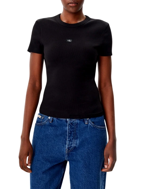 CALVIN KLEIN T-SHIRT CALVIN KLEIN WOVEN LABEL RIB FITTED TEE CK BLACK CALVIN KLEIN
