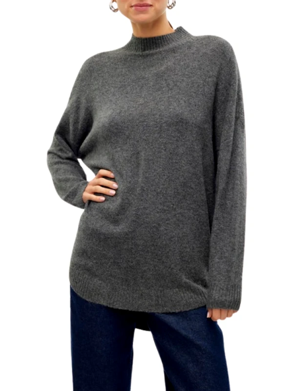 VERO MODA ΠΛΕΚΤΟ VERO MODA PLAZA LS HIGHNCK LONG PULLOVER MEDIUM GREY VERO MODA