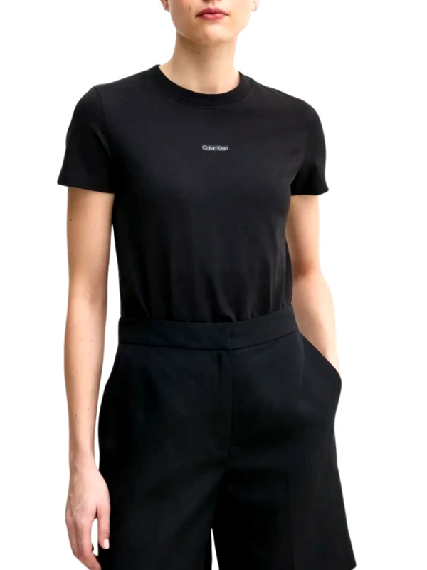 CALVIN KLEIN T-SHIRT CALVIN KLEIN PLACED INSTITUTIONAL BADGE SLIM FIT CROPPED CK BLACK CALVIN KLEIN