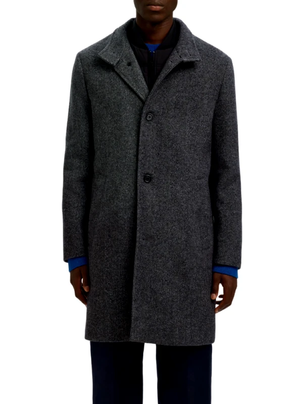 SELECTED ΠΑΛΤΟ SELECTED SLHRAINAR WOOL BLEND COAT BLACK GREY SELECTED