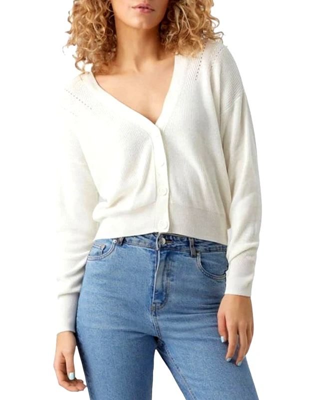 VERO MODA VERO MODA VMNEWLEXSUN LS SHORT V-NECK CAR GA NOOS 10281878-Snow White White