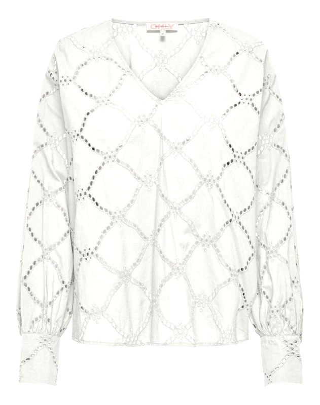 ONLY ONLY ONLDORA GELLAR LS V-NECK EMB TOP WVN 15314546-Cloud Dancer OffWhite