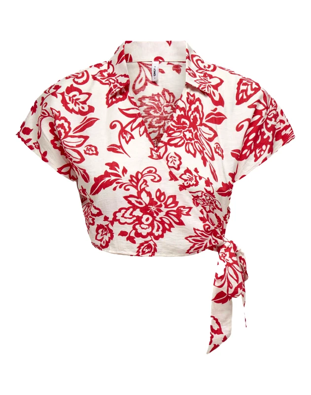 ONLY ONLY ONLKIERA S/S WRAP TOP PTM 15323875-HibiscusPaisley flower Red
