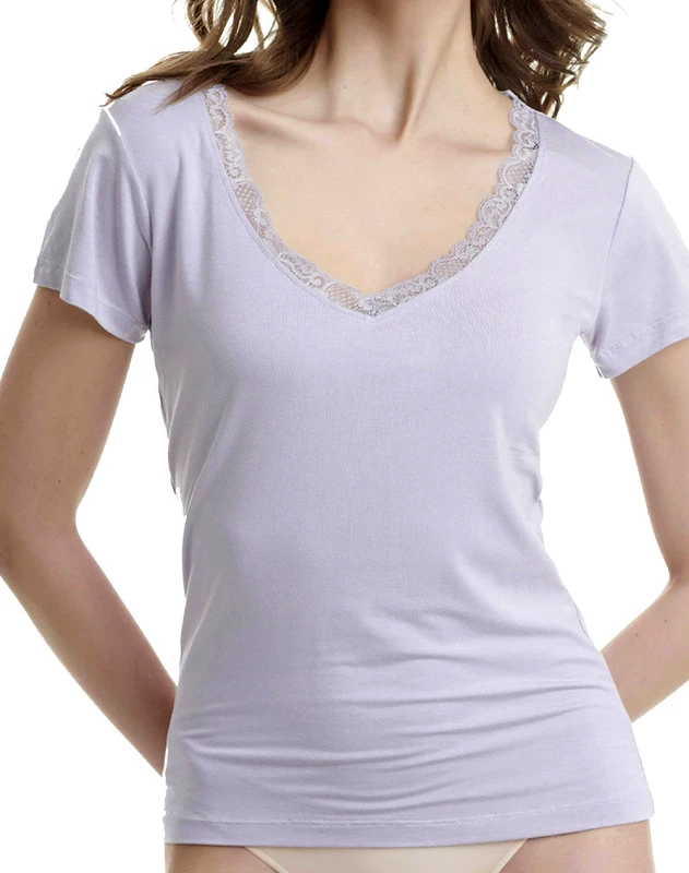 WALK WALK ΓΥΝΑΙΚΕΙΟ V-NECK T-SHIRT ΔΑΝΤΕΛΑ/BAMBOO W2208-30/ΛΙΛΑ Lilac