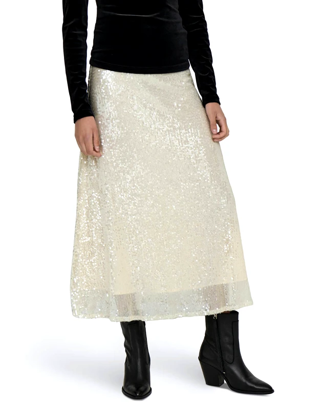 ONLY ONLY ONLCARIN SEQUINS A-SHAPE SKIRT WVN 15332682-Creme Cream