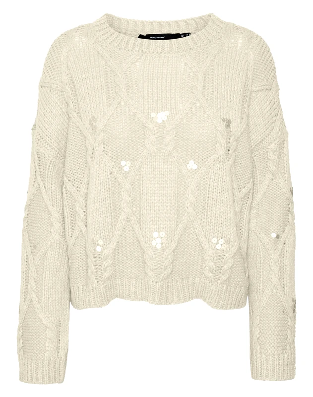 VERO MODA VERO MODA VMUNA LS O-NECK PULLOVER GA 10314239-Birch Ivory