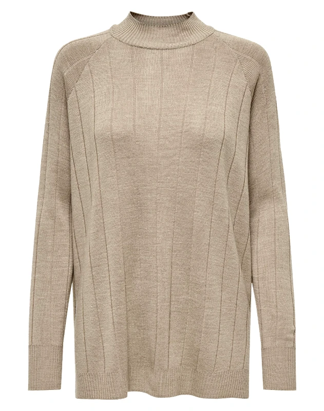 ONLY ONLY ONLTESS LS LONG HIGH NECK KNT 15330265-Malt BallMelange SandyBrown