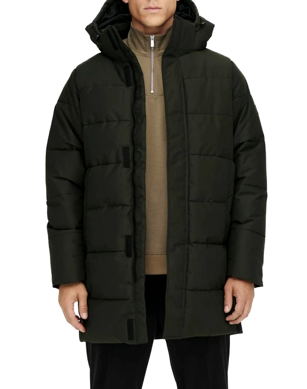 ONLY&SONS ONLY&SONS ONSCARL LIFE LONG QUILTED COAT OTW NOOS 22020156-PEAT DarkGreen