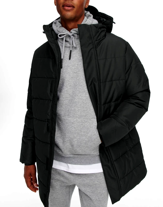ONLY&SONS ONLY&SONS ONSCARL LIFE LONG QUILTED COAT OTW NOOS 22020156-BLACK Black