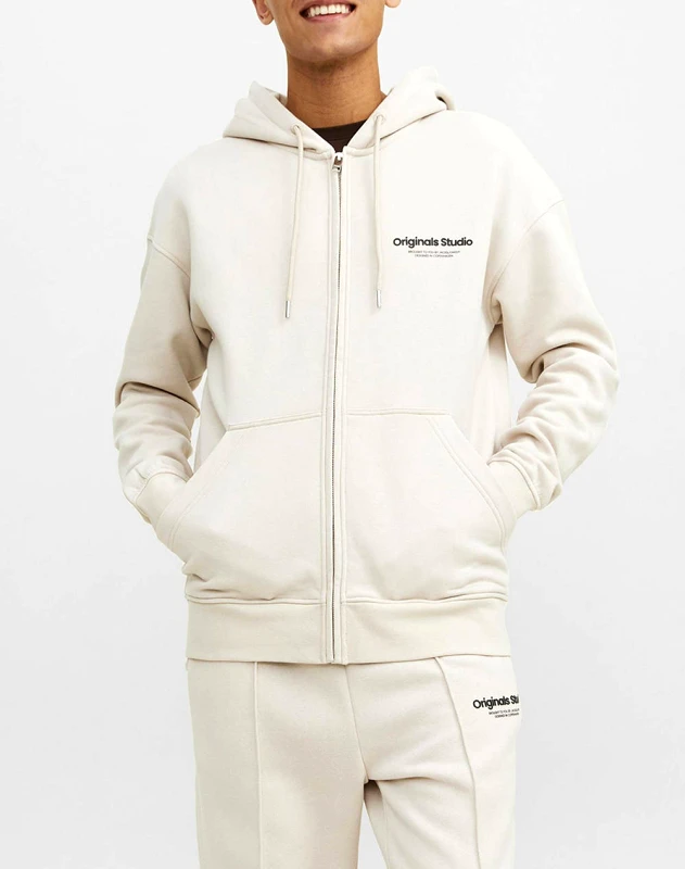 JACK&JONES JACK&JONES JORVESTERBRO SWEAT ZIP HOOD NOOS 12241691-Moonbeam Ivory