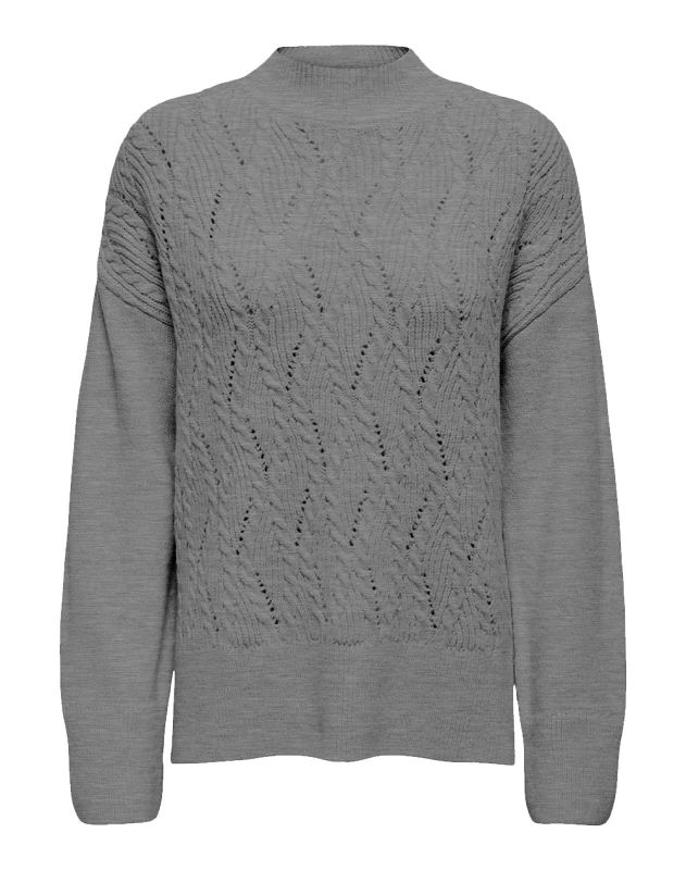 ONLY ONLY ONLLEISE FREYA LS HIGH NECK KNT 15328233-Medium Grey Melange Gray
