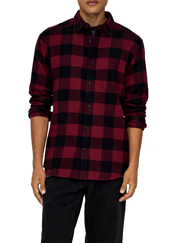 ONLY&SONS ONLY&SONS ONSGUDMUND LS CHECKED SHIRT NOOS 22007112-Cabernet DarkRed