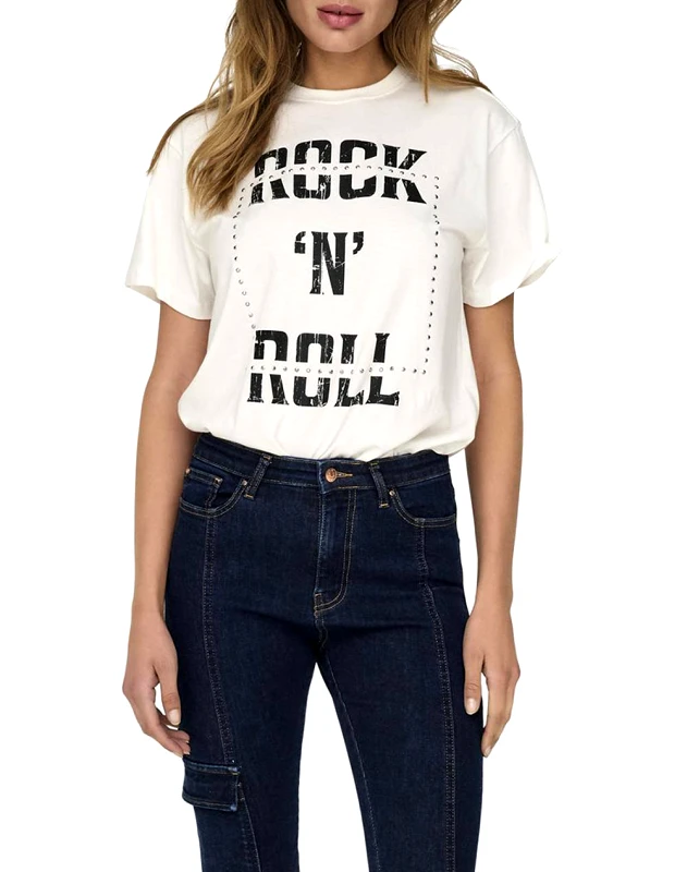 ONLY ONLY ONLDOLLA LIFE S/S STUDS TOP BOX JRS 15329971-Cloud DancerRock OffWhite