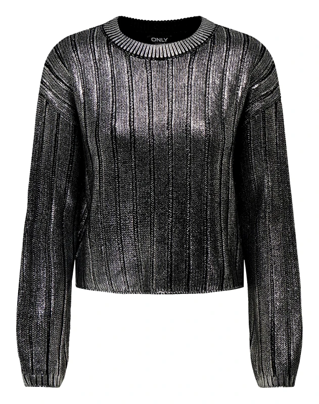 ONLY ONLY ONLKAMA LS O-NECK FOIL KNT 15331238-Black MetallicSilver
