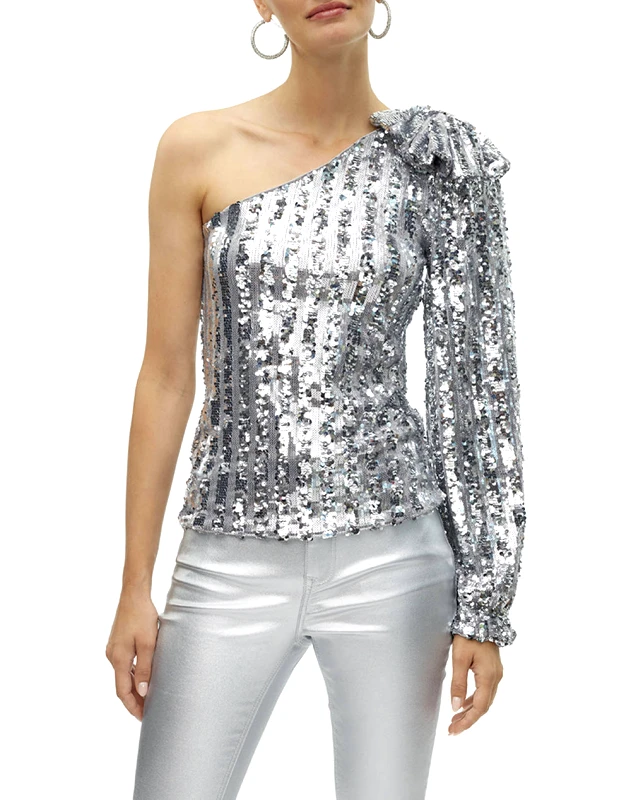 VERO MODA VERO MODA VMEFI ONE SHOULDER LS TOP JRS 10317152-Silver Colour MetallicSilver