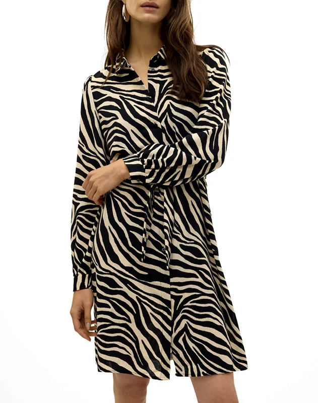VERO MODA VERO MODA VMTEAGAN L/S ABK SHIRT DRESS WVN BTQ GA 10323109-Birch Biege