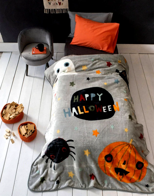 NIMA HOME NIMA Κουβέρτα Βελουτέ Μονή - Happy Halloween (Διαστάσεις: 160 x 220 εκ) N30181