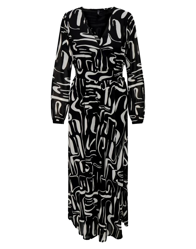 ONLY ONLY ONLSTAR LIFE L/S CARA LONG DRESS PTM 15335348-BlackEroded geo Black