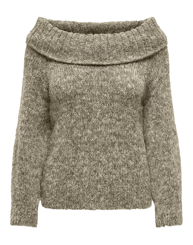 ONLY ONLY ONLMARIE LS OFF SHOULDER KNT 15332247-Weathered Teak Biege