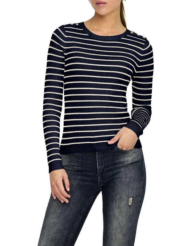 ONLY ONLY ONLMILA LS STRIPE BUTTON O-NECK CC KNT 15335111-Navy Blazer NavyBlue
