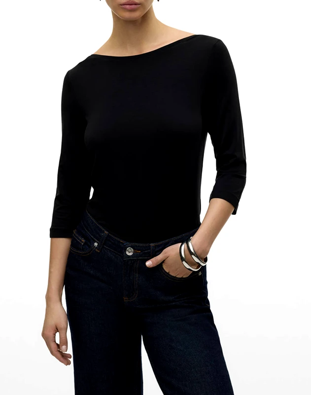 AWARE BY VERO MODA AWARE AWFIONA 3/4 BOATNECK TOP NOOS 10323423-BLACK Black