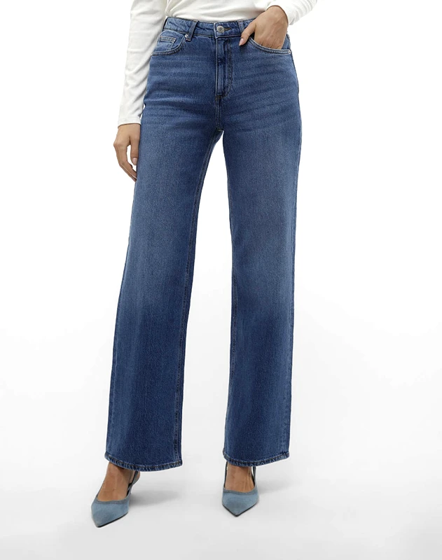 VERO MODA VERO MODA VMTESSA HR WIDE JEANS RA380 GA NOOS 10308153-Medium Blue Denim DenimLightBlue