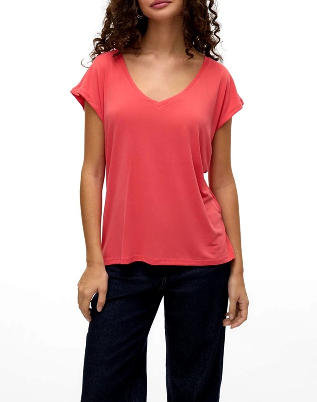 VERO MODA VERO MODA VMFILLI SS V-NECK TEE GA NOOS 10247666-Dubarry Red