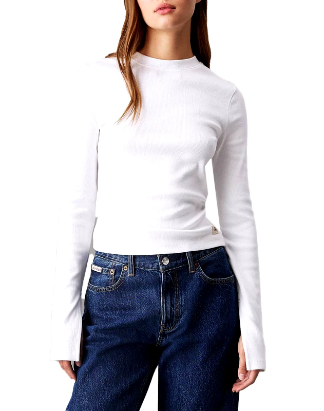 CALVIN KLEIN CALVIN KLEIN JEANS WOVEN LABEL RIB LS TOP J20J224760-YAF White
