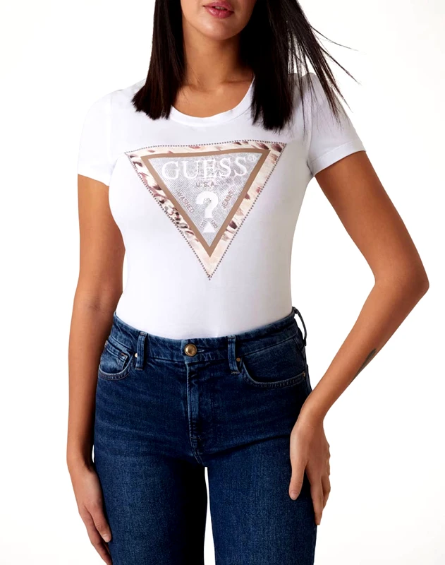 GUESS GUESS SS CN CHEETA LOGO TRIANGLE TEE ΜΠΛΟΥΖΑ ΓΥΝΑΙΚΕΙΟ W5RI22J1314-G011 White