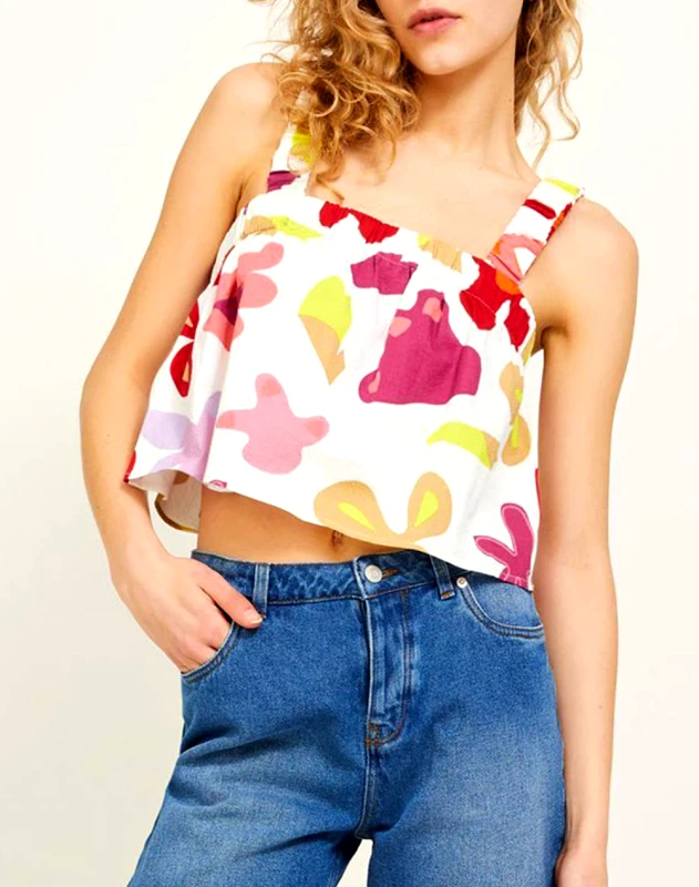 JJXX BY JACK&JONES JJXX JXMASIE CROPPED FLORA TOP 12210356-Snow White OffWhite