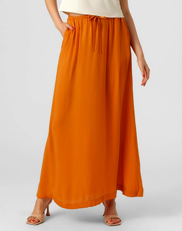 AWARE BY VERO MODA AWARE VMFABIANA HW LONG SKIRT VMA 10290484-Marmalade Orange