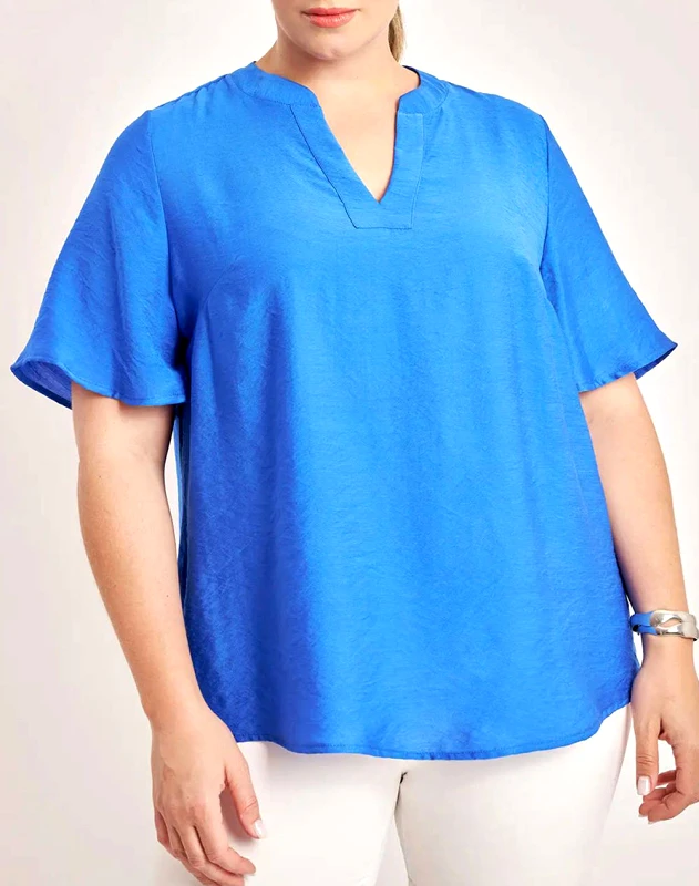 PARABITA PARABITA Μπλούζα V τσαλακωτή υφή washed 012410105916-038 RoyalBlue
