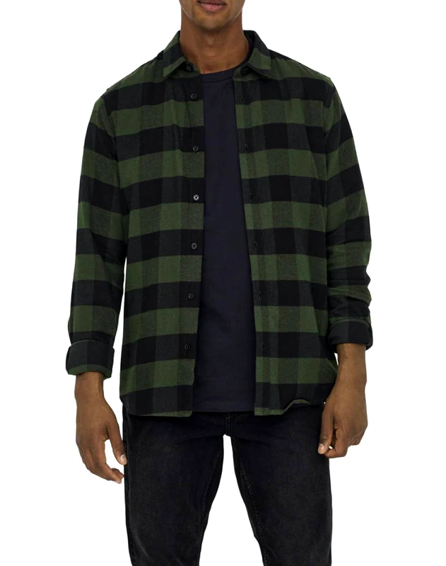 ONLY&SONS ONLY&SONS ONSGUDMUND LS CHECKED SHIRT NOOS 22007112-FOREST NIGHT DarkGreen