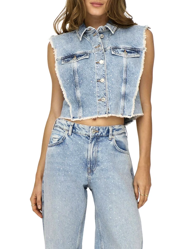 ONLY ONLY ONLCOBAIN S/L RED DNM RHINESTO VEST CRO 15315267-Light Blue Denim DenimLightBlue
