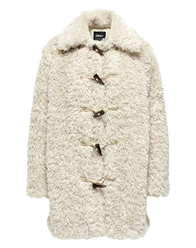 ONLY ONLY ONLVIKI FAUX FUR DUFFLE COAT OTW 15325921-Pumice Stone Ecru