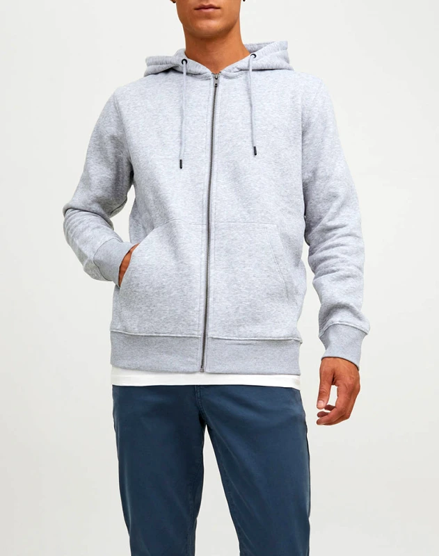 JACK&JONES JACK&JONES JJESTAR BASIC SWEAT ZIP HOOD NOOS 12210830-Light Grey Melange LightGray