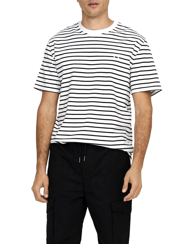 ONLY&SONS ONLY&SONS ONSHENRY REG STRIPE SS TEE NOOS 22024741-BRIGHT WHITE Multi