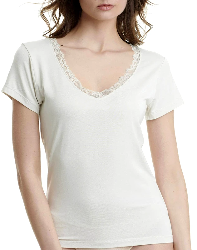 WALK WALK ΓΥΝΑΙΚΕΙΟ V-NECK T-SHIRT ΔΑΝΤΕΛΑ/BAMBOO W2208-22/ΕΚΡΟΥ OffWhite