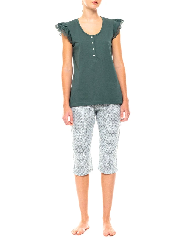 PINK LABEL PINK LABEL PYJAMA CAPRI FOREST GREEN GEO S1479-TYPE DarkGreen