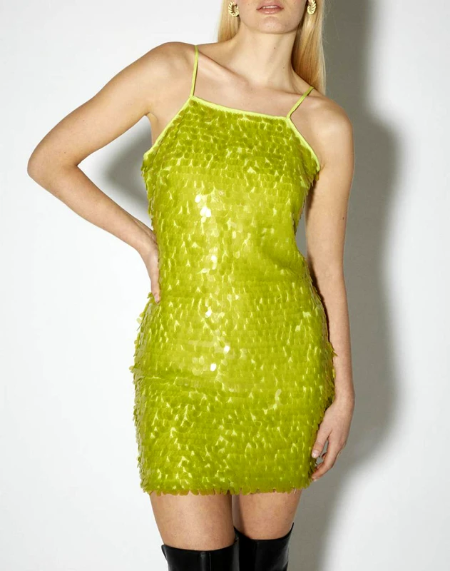 SOMETHINGNEW SOMETHING SNGRACE SL SEQUIN DRESS D1 10280743-SULPHUR SPRING LightGreen