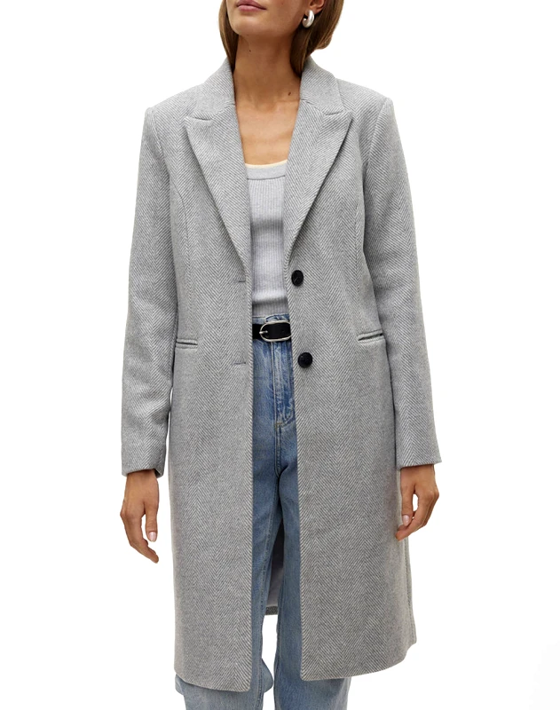 VERO MODA VERO MODA VMBLAZA HERRINGBONE LONG COAT GA BOO 10310751-Light Grey Melange LightGray