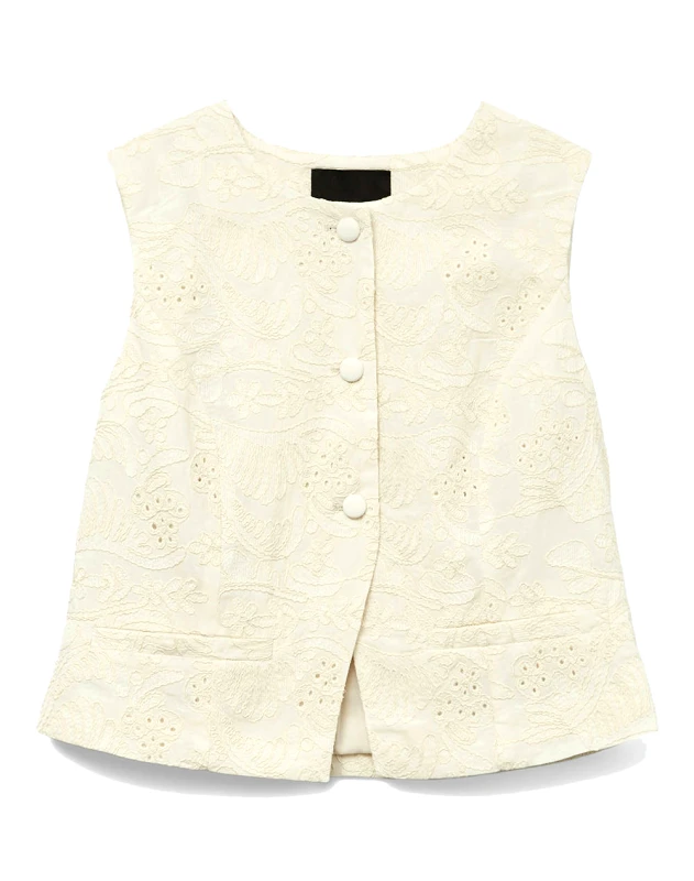 VERO MODA VERO MODA VMELINE SL SHORT EMBR WAISTCOAT 10329144-Cloud DancerEMBROIDERYANGLAISASOFFERCUT OffWhite