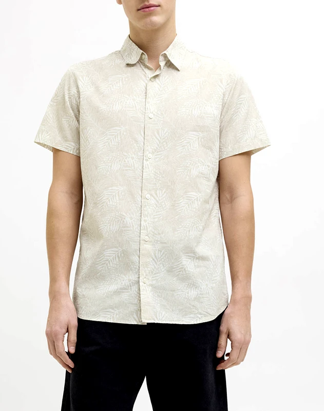 JJ REBEL JJREBEL JREBVERDANT POPLIN SHIRT SS 12270271-Moonbeam Biege