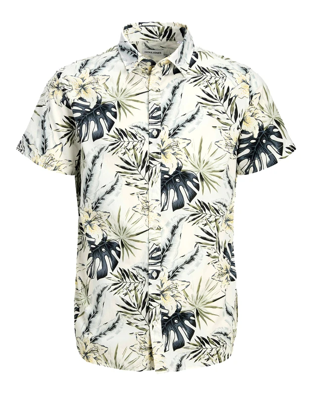 JACK&JONES JACK&JONES JJHAWAII AOP SHIRT SS JNR 12269273-Cloud Dancer Mixed