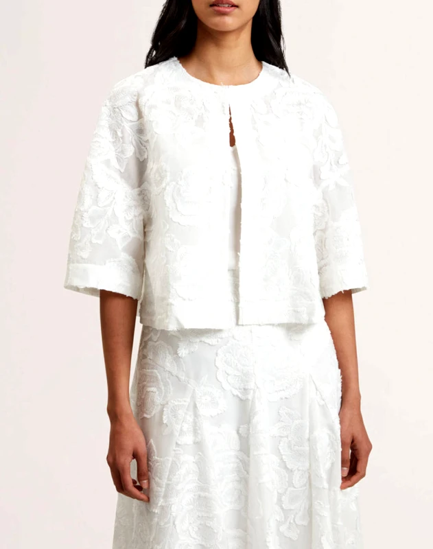 TED BAKER TED BAKER FAELA Collarless boxy fit cropped shirt 280691-WHITE White