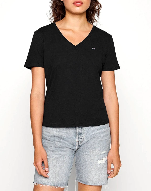 TOMMY JEANS TOMMY JEANS TJW SLIM SOFT V NECK TEE DW0DW14617-BDS Black