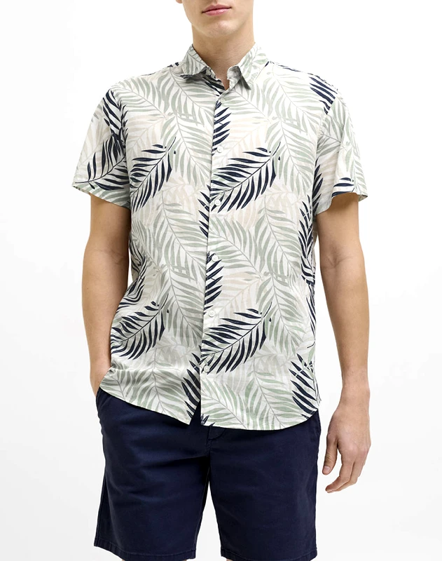 JJ REBEL JJREBEL JREBVERDANT POPLIN SHIRT SS 12270271-Cloud Dancer Multi