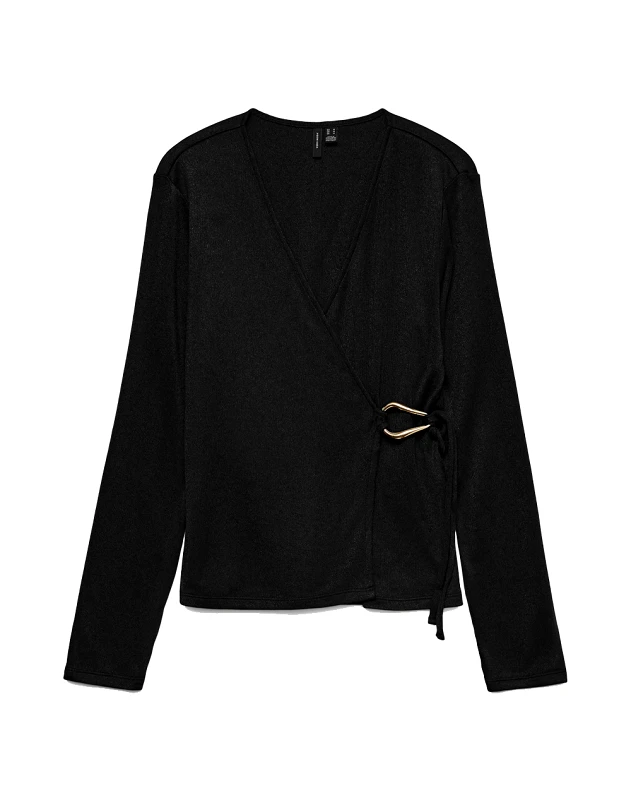 VERO MODA VERO MODA VMLOUISA LS V-NECK WRAP TOP JRS GA 10336209-BlackSOLID Black
